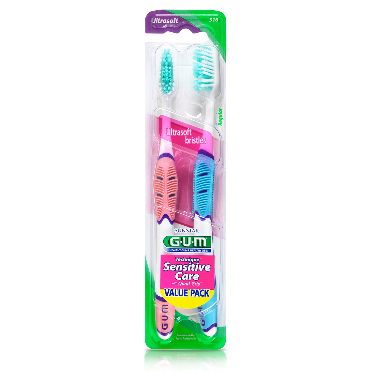 GUM Sensitive Clean Technique Soft Toothbrush, Full Head, 2 Count