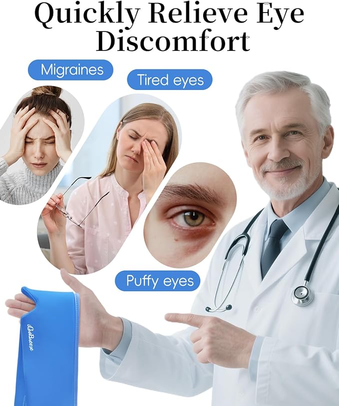 Cooling Eye Mask for Puffy Eyes, FSA Eligible HSA, Headache and Migraine Relief Gel Eye Mask, for Headache, Puffiness, Eye Strain, Reusable Face Ice Pack for Post-Surgery Care, Deep Blue