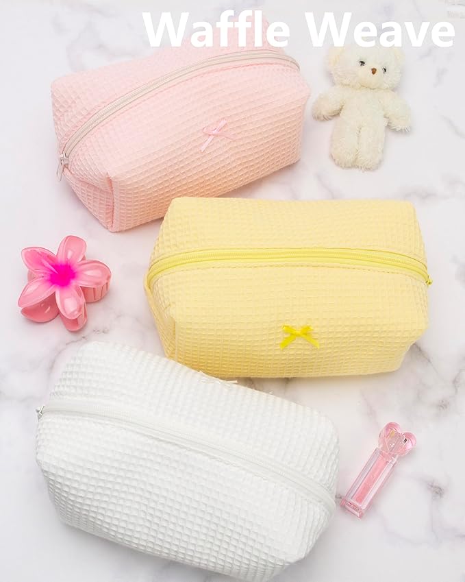 Cozy Makeup Bag for Women,Zipper Cosmetic Pouch,Waffle Yellow,6 Pack