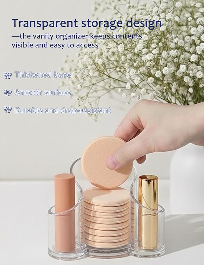 VIPTUVI Clear Cotton Pad Holder, 3-Compartment Open Top Cups