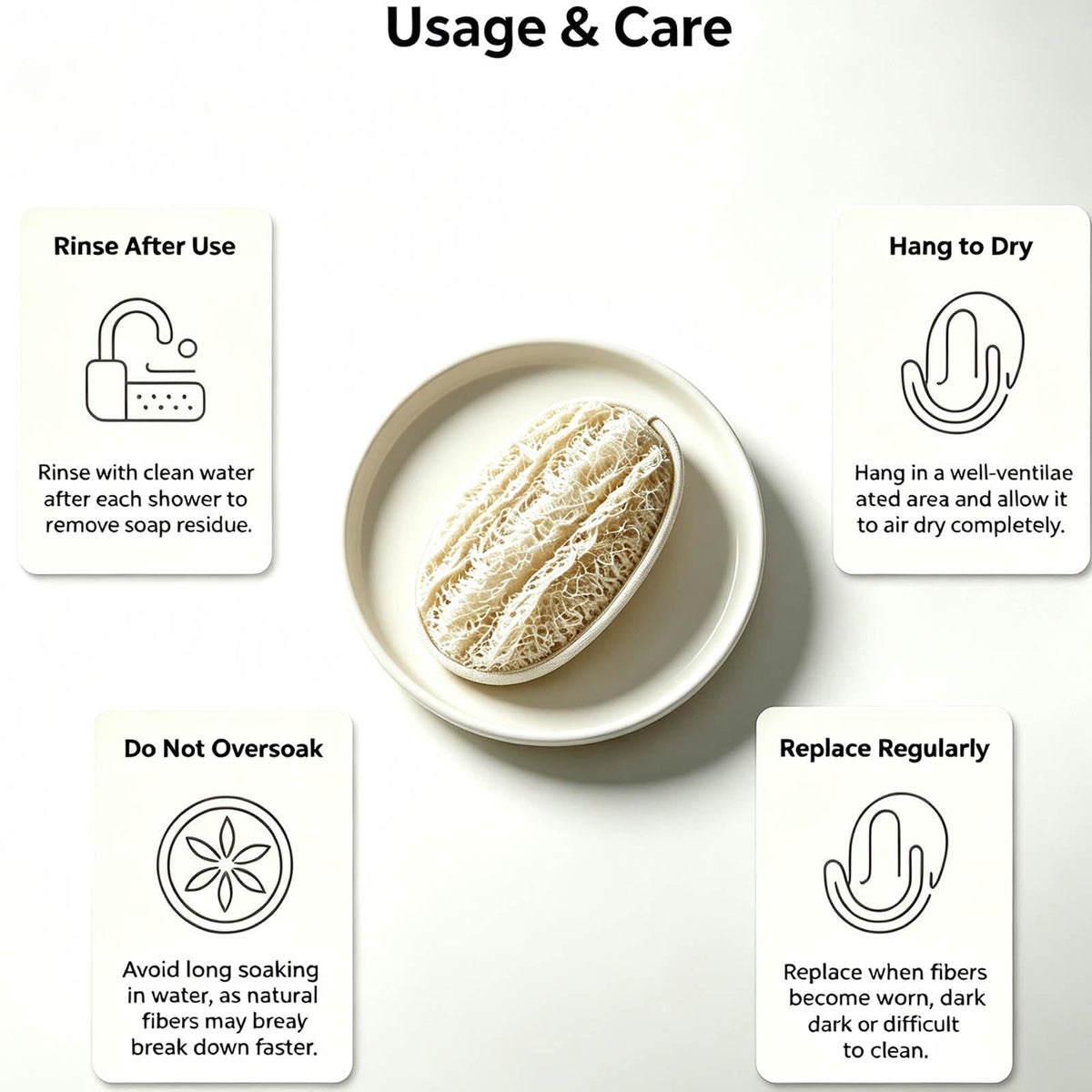 Natural Loofah Sponge, Exfoliating Loofah Back Scrubber for Shower, 2-Pack