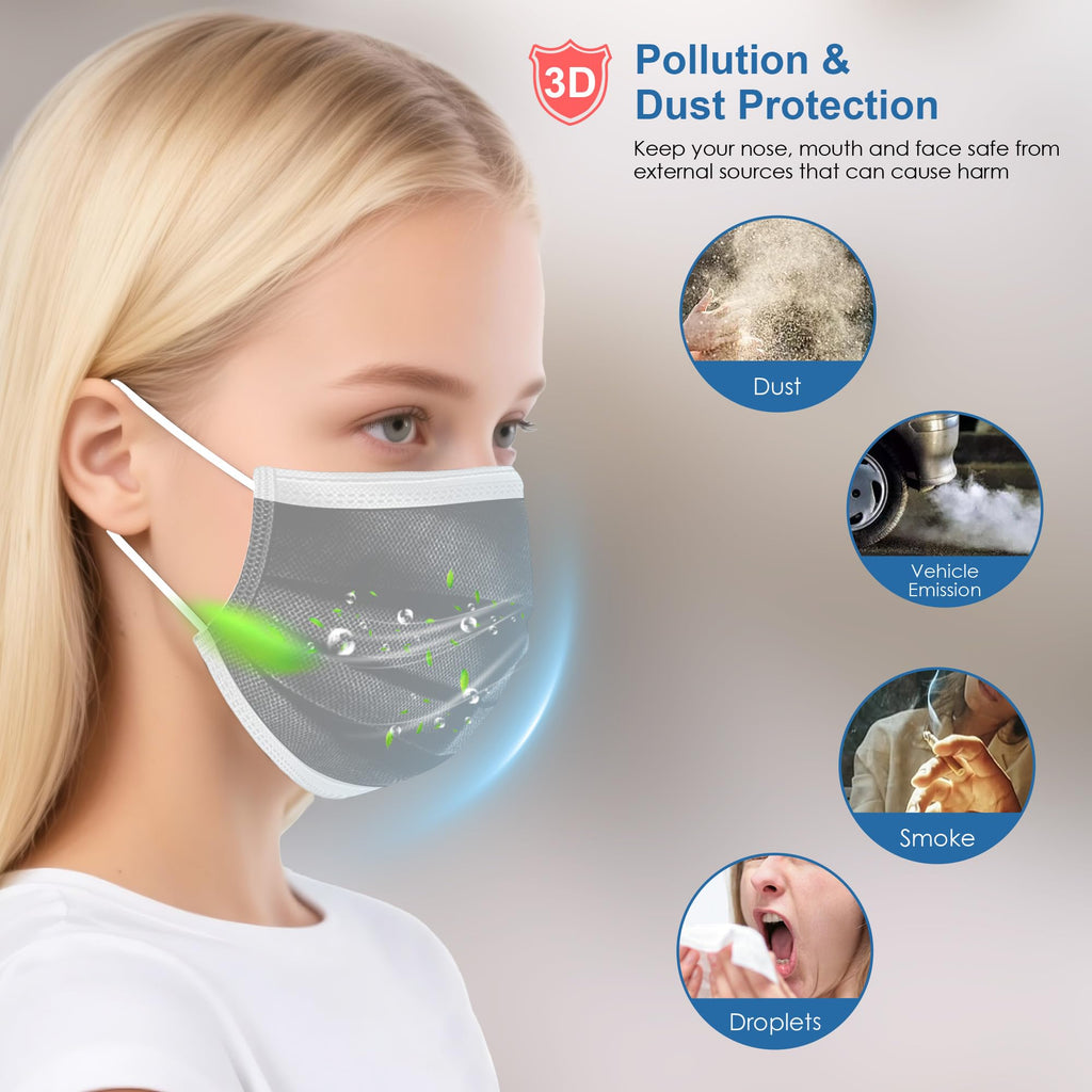 NNPCBT 100PCS Grey Face Masks 3 ply Disposable Mask for Home,School,Office
