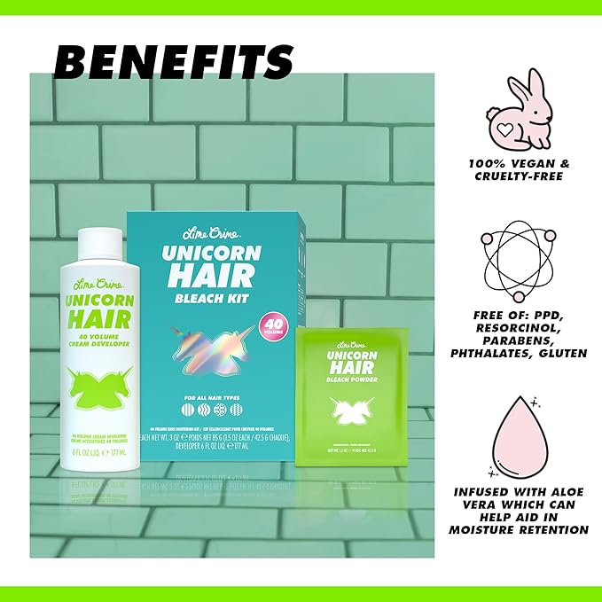 Lime Crime Unicorn Hair Bleach Kit - Includes 40 Volume Cream Developer & Bleach Powder - Lightener for Dark Hair - Bleaching Powder Lightening Kit