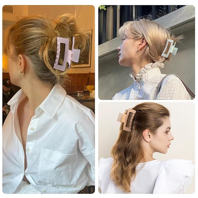 Sisiaipu 3.5 Inch Medium Hair Accessories - 6 Pack Square and Rectangle Banana Jaw Clips for Women and Girls - Ice Cream