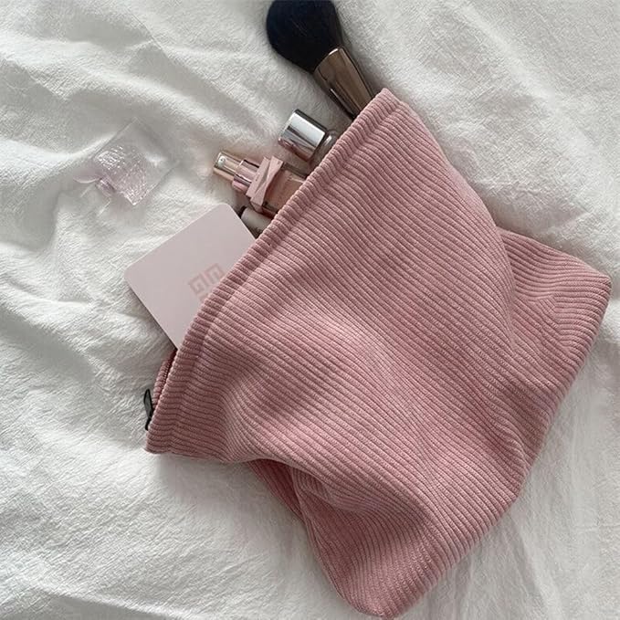 SxoSyo Corduroy Makeup Bags, Cosmetic Bag Purse, Pink