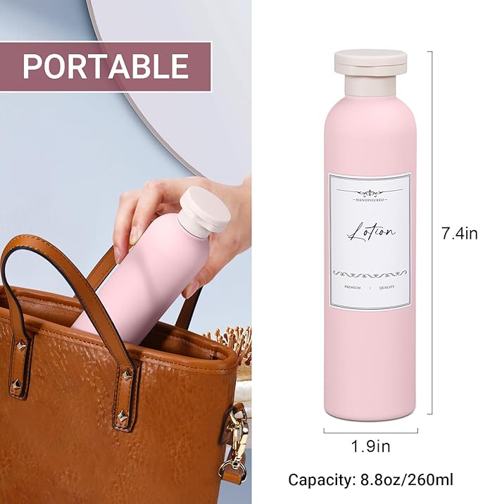 UMETASS 8.8oz Travel Essentials Shampoo Bottles for Toiletries,Empty Plastic Squeeze Bottles with Flip Cap for Toiletries Travel Size Shampoo and Conditioner (3 pack, pink)
