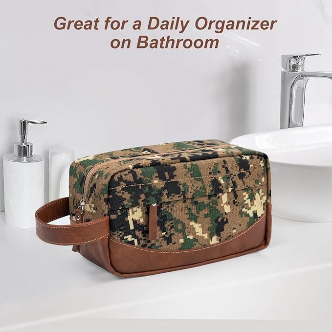 Ezday Travel Toiletry Bag for Men, Hanging Toiletry Organizer, Water Resistant Shaving Kit with Large Capacity for Travel Accessories (Camo-Green, Medium)