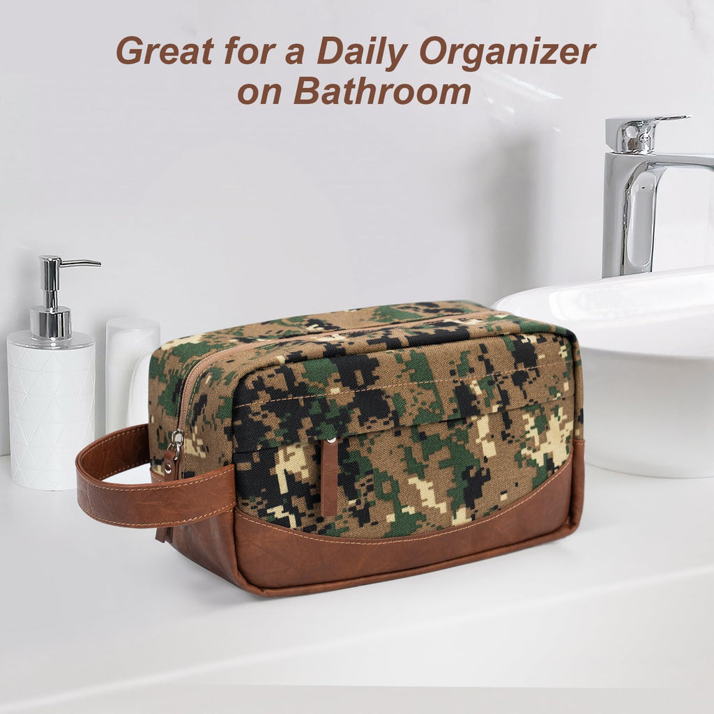 Ezday Travel Toiletry Bag for Men, Hanging Toiletry Organizer, Water Resistant Shaving Kit with Large Capacity for Travel Accessories (Camo-Green, Medium)