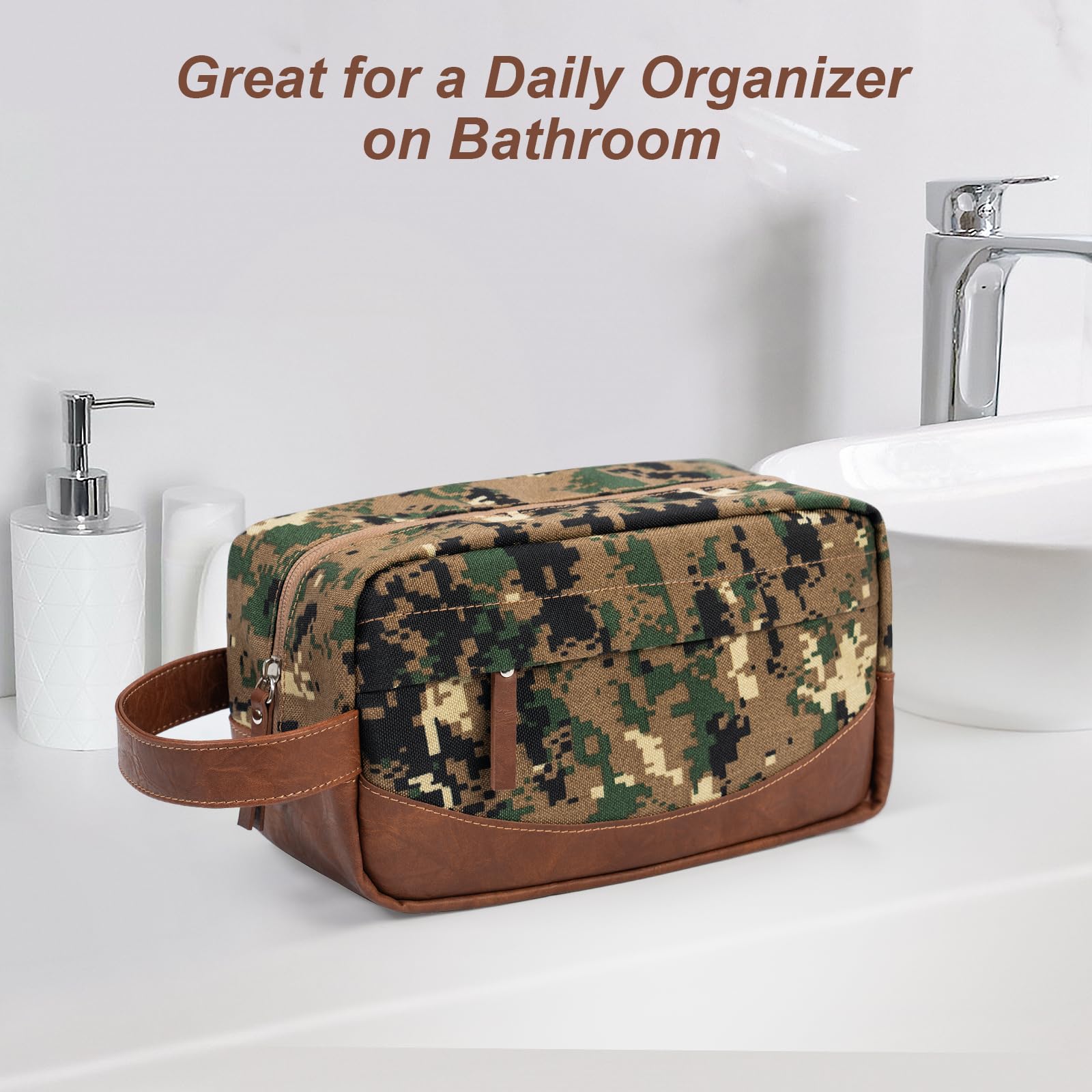 Ezday Travel Toiletry Bag for Men, Hanging Toiletry Organizer, Water Resistant Shaving Kit with Large Capacity for Travel Accessories (Camo-Green, Medium)
