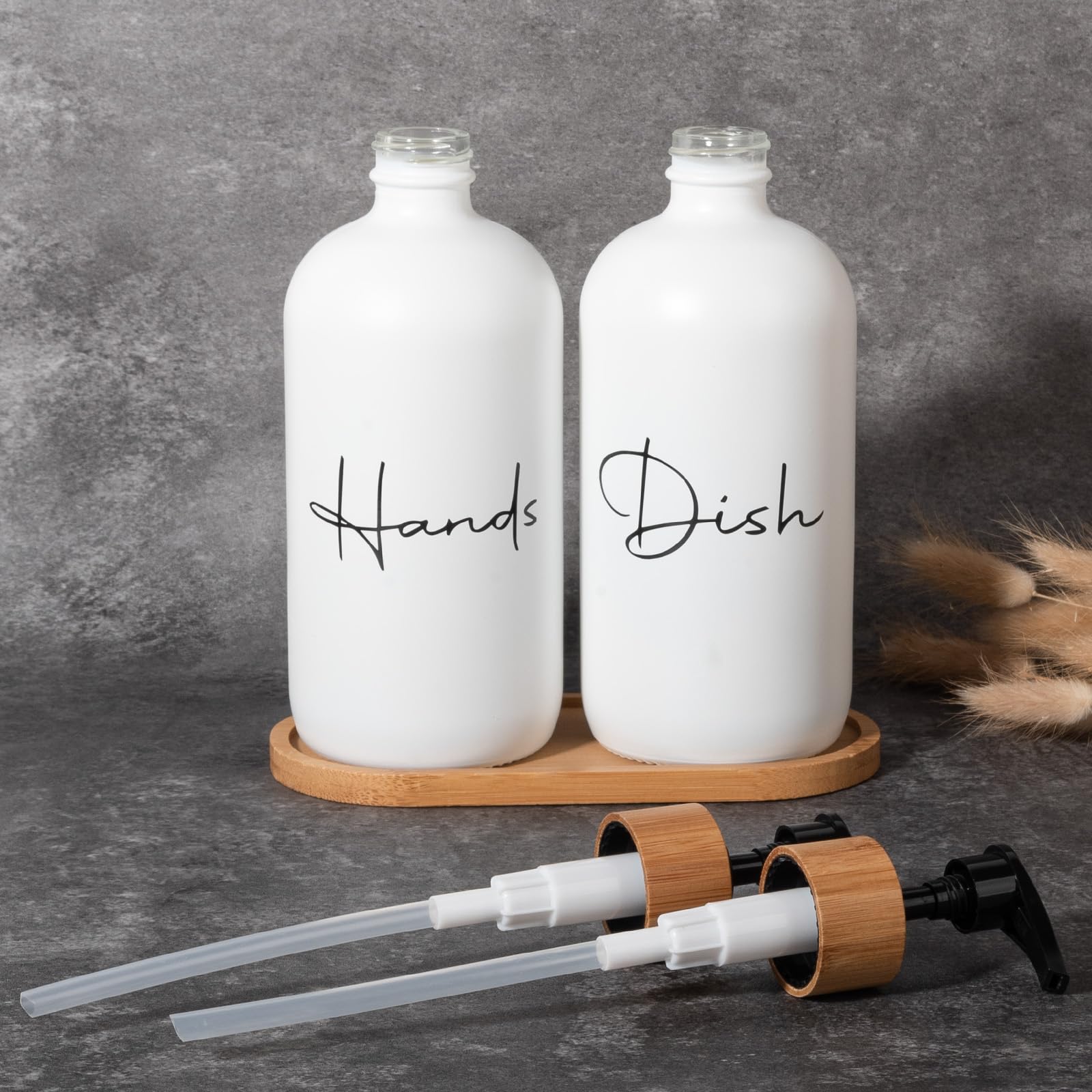 17 oz Hand Soap Dispenser Empty Glass Lotion Pump Bottles, Refillable Liquid Dish Soap Bottles for Bathroom, Kitchen Sink, White, 2 Pack