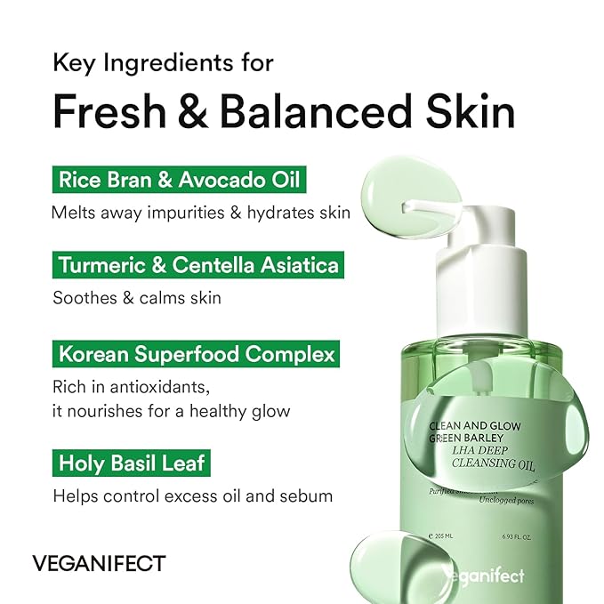 VEGANIFECT LHA Cleansing Oil, Pore Control, Blackhead Remover & Sebum Care, Gentle Melting Oil Cleanser for Face, Makeup Remover, Korean Skincare 205ml/6.93 fl oz
