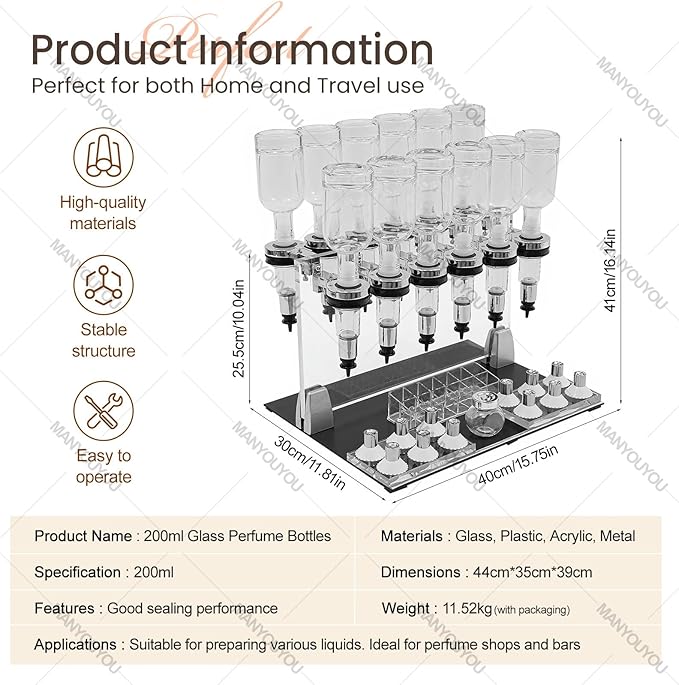 ZIXIAOS Perfume Refill Tool Kit with 12 Bottles, Perfume Dispenser Transfer Tools, Liquid Filling Machine Transfer Kit for Liquid Cologne Fragrance Sample Essential Oils