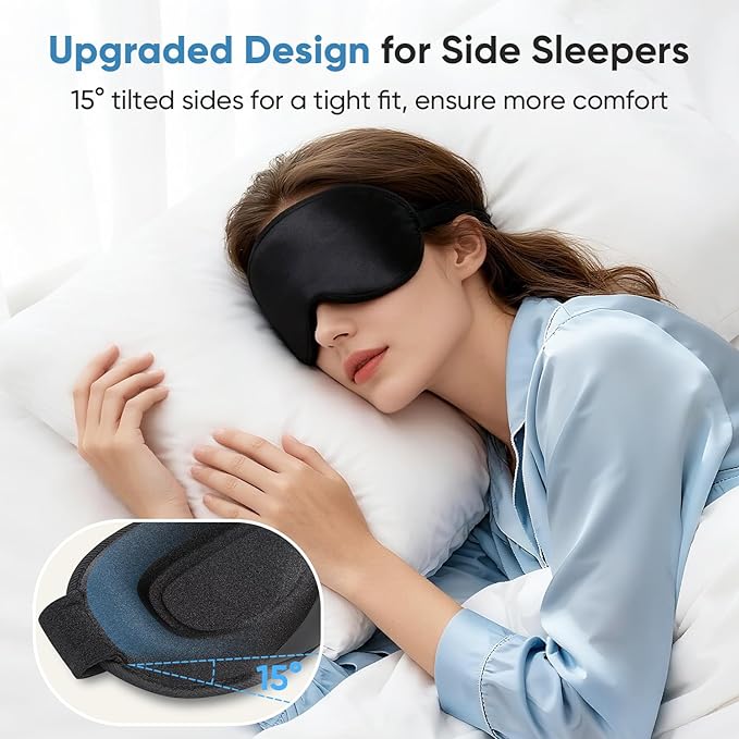 Weighted Eye Mask for Sleeping - Sleep Mask for Women & Men, 3D Contoured Blackout Sleeping Mask for Lash Extensions, Zero Pressure Soft Eye Cover with Adjustable Strap for Travel
