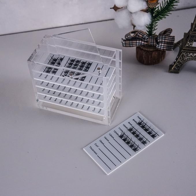 Lash Organizers and Storage, Upgraded Design Lash Tray for Lash Extensions with magnet cover, Clear Small Acrylic 5-Layer Transparent Lash Tiles for Lash Extension