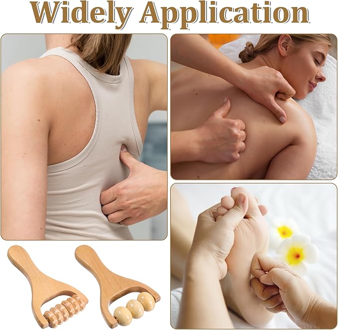 Tweruna 2 PCS Wooden Massage Roller, Wood Bead Massage Tools, Manual Wooden Muscle Foot Roller Massage for Leg Thigh Arm Body Muscle Tissue Pain Relief