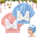 ploreatu Microfiber Hair Drying Caps, Christmas Absorbent Hair Towel Wrap for Women Wet Hair Quick-Drying Hair Towels, Soft Bow Tie Wet Hair Towel Wrap for Party Favors Goody Bag Filler (Pink+Blue)