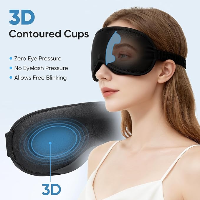 Weighted Eye Mask for Sleeping - Sleep Mask for Women & Men, 3D Contoured Blackout Sleeping Mask for Lash Extensions, Zero Pressure Soft Eye Cover with Adjustable Strap for Travel