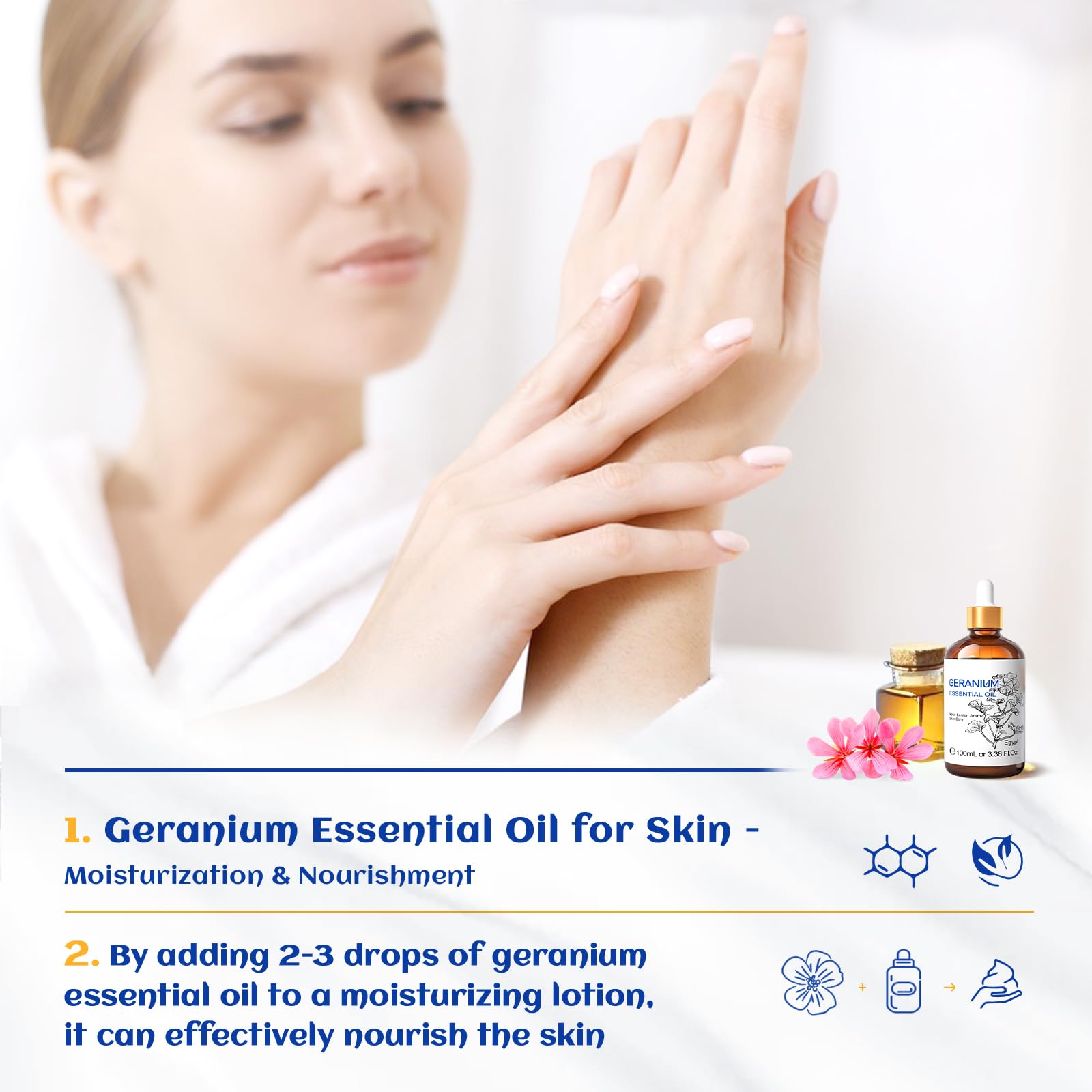HIQILI Geranium Essential Oil for Skin Care & Aromatherapy diffusing