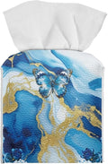 Blue Marble Butterfly Modern Tissue Box Holder, Waterproof Square PU Leather Napkin Case with Metal Button Closure, Decorative Tissue Cover Organizer for Vanity, Desk, Car, and Living Room