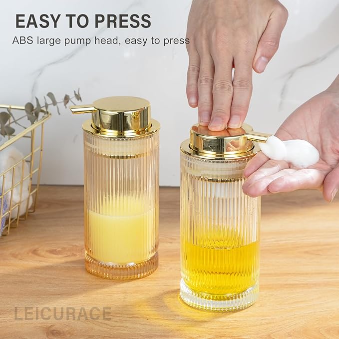 Glass Liquid Soap Dispenser, Refillable Liquid Dispenser with Gold Pump, Hand Soap Dispenser for Bathroom Kitchen, Modern Home Bathroom Kitchen Decor （Liquid Type/Gold）