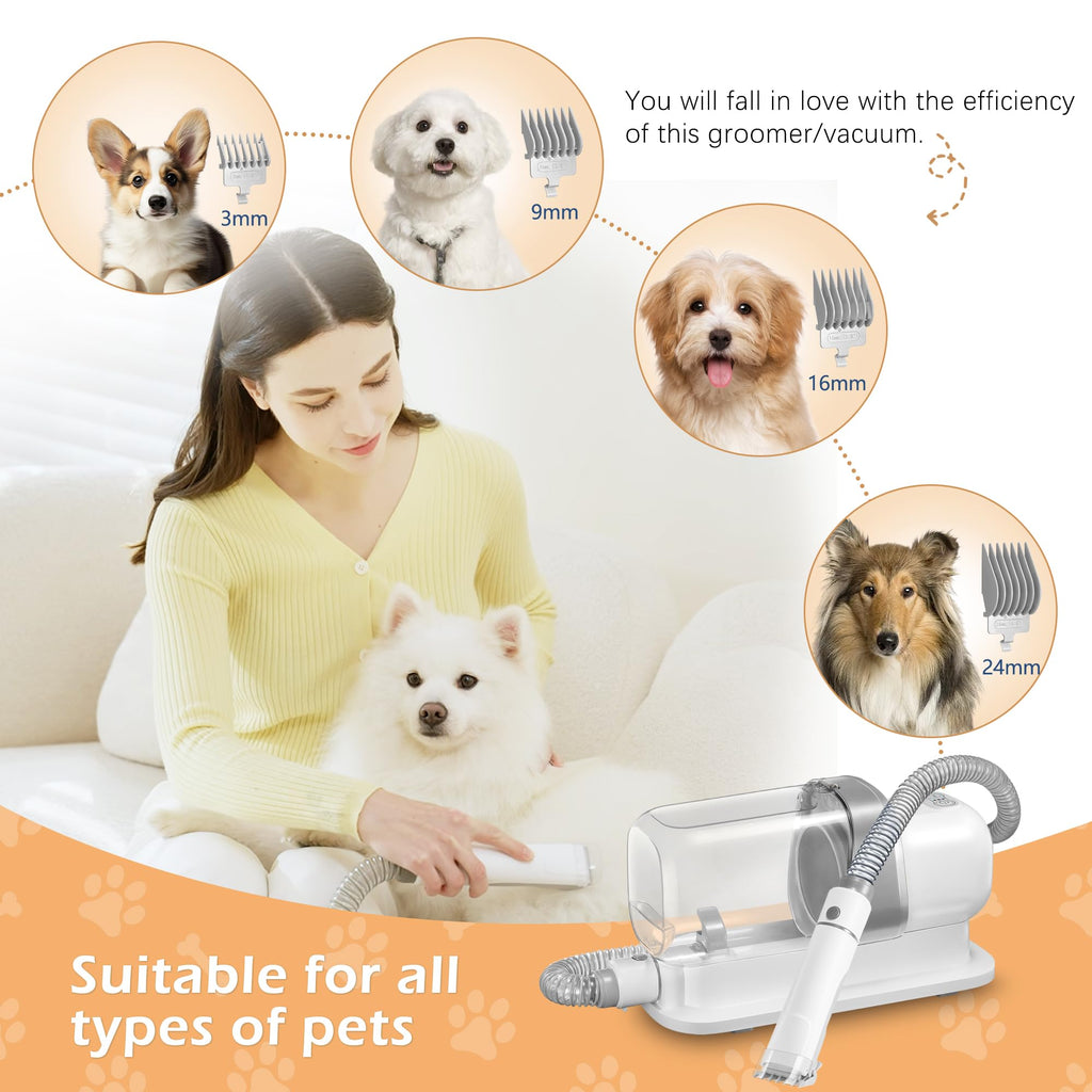 LMVVC Dog Grooming Vacuum, Pet Grooming Vacuum Kit 2.3L Suction 99% Pet Hair with 5 Tools for Dog Cat for Shedding Grooming, Low Noise (Grey & White)