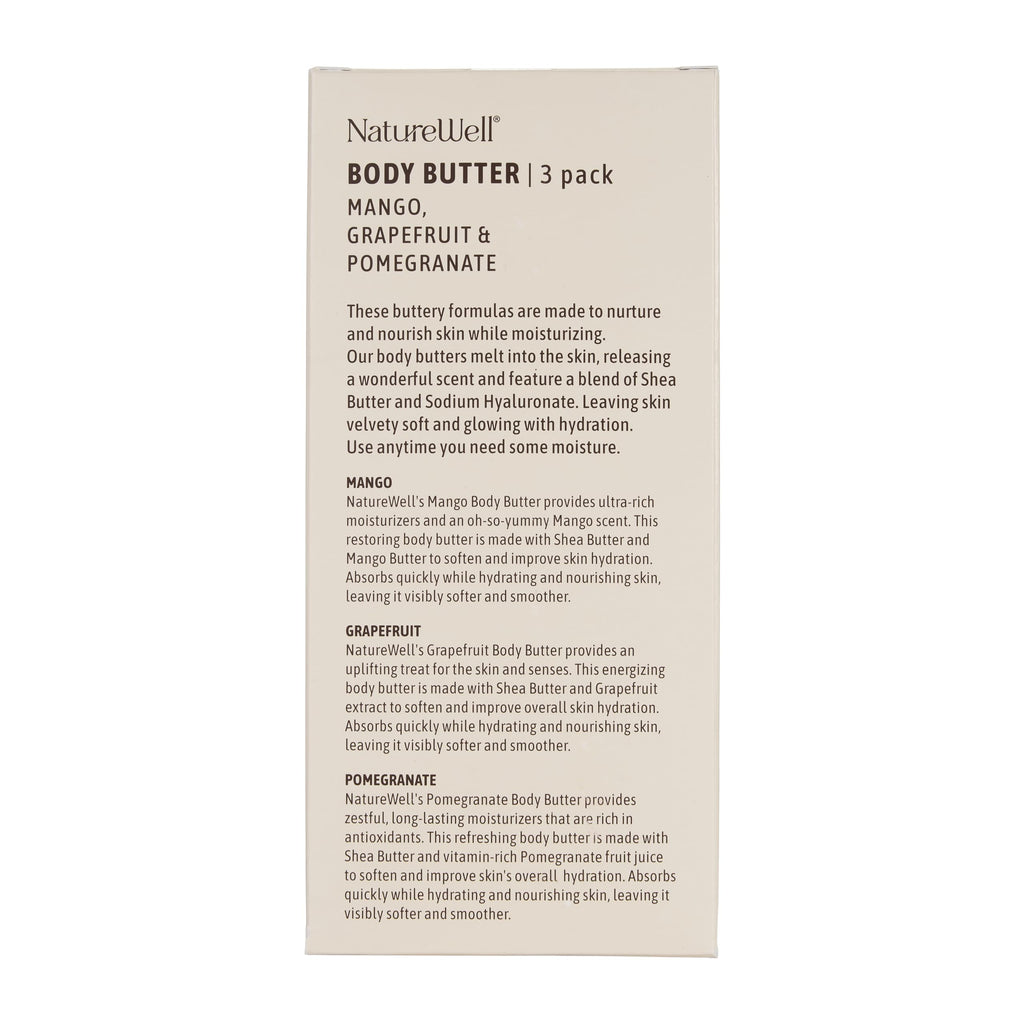NATURE WELL Shea Body Butter Variety Pack, Includes Grapefruit, Mango, & Pomegranate, Provides Ultimate Nourishment & Hydration, 3 Pack (8 Oz Ea)
