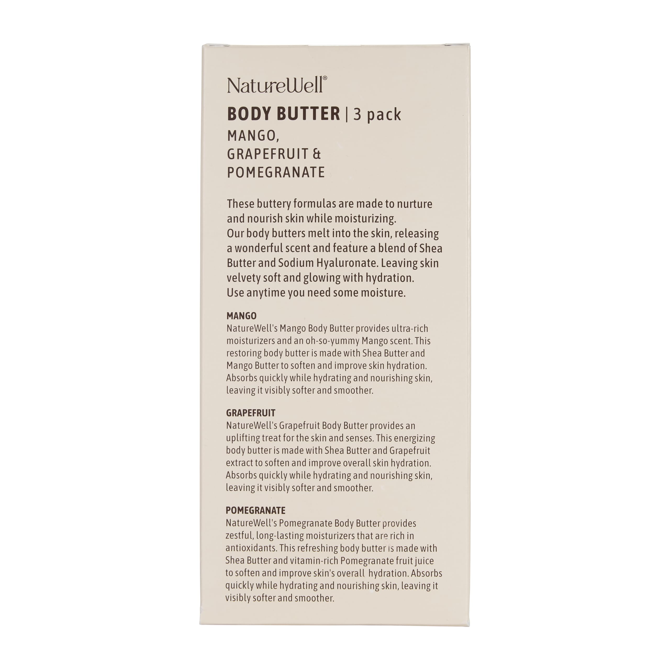NATURE WELL Shea Body Butter Variety Pack, Includes Grapefruit, Mango, & Pomegranate, Provides Ultimate Nourishment & Hydration, 3 Pack (8 Oz Ea)