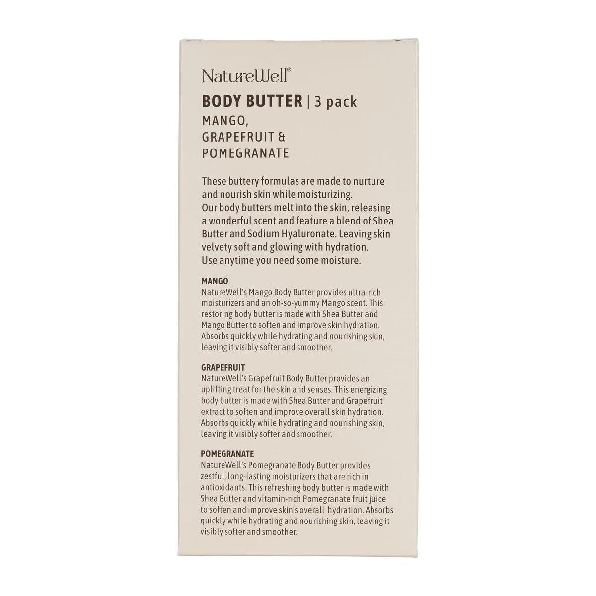 NATURE WELL Shea Body Butter Variety Pack, Includes Grapefruit, Mango, & Pomegranate, Provides Ultimate Nourishment & Hydration, 3 Pack (8 Oz Ea)