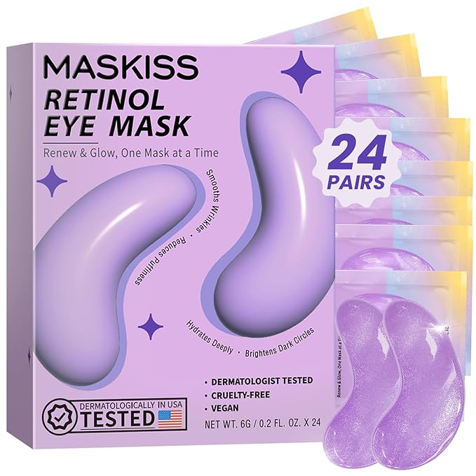 Maskiss Retinol Under Eye Patches (24 Pairs), Lavender Purple Eye Masks for Dark Circles, Puffy Eyes & Wrinkles, Firming Collagen Eye Patches, Vegan Cruelty-Free Skincare Gifts for Women