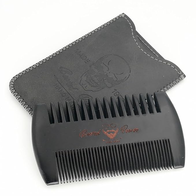 Menesia Black Wooden Beard comb for Men with Travel Case