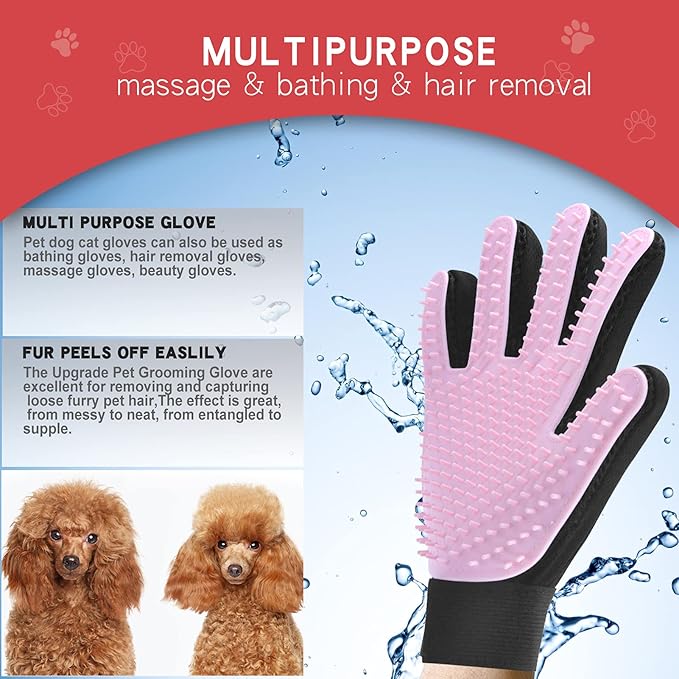 Double-Sided Undercoat Rake for Deshedding & Dematting Pets - Gentle Grooming Glove Kit for Dogs & Cats (Pink, 2 Pack)