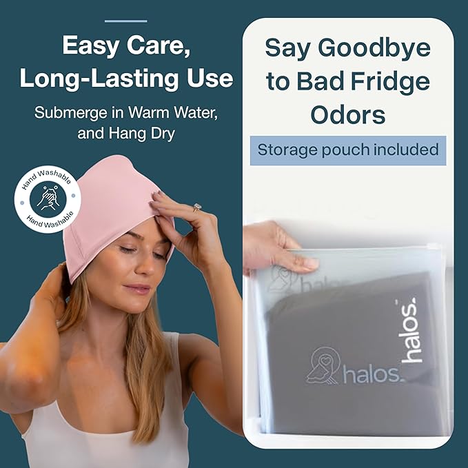 MyHalos® Migraine Relief Cap – 30% Thicker Ice Hat 2X Cooling Gel, Headache & Sinus Ice Pack Wrap, Cold Therapy for Migraine, Tension, Hangover, Facial Pain, Strap-Free, Odor-Free Storage Included
