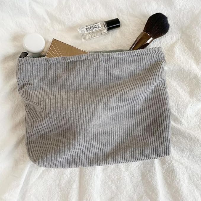 SxoSyo Corduroy Makeup Bags, Cosmetic Bag Purse, Grey