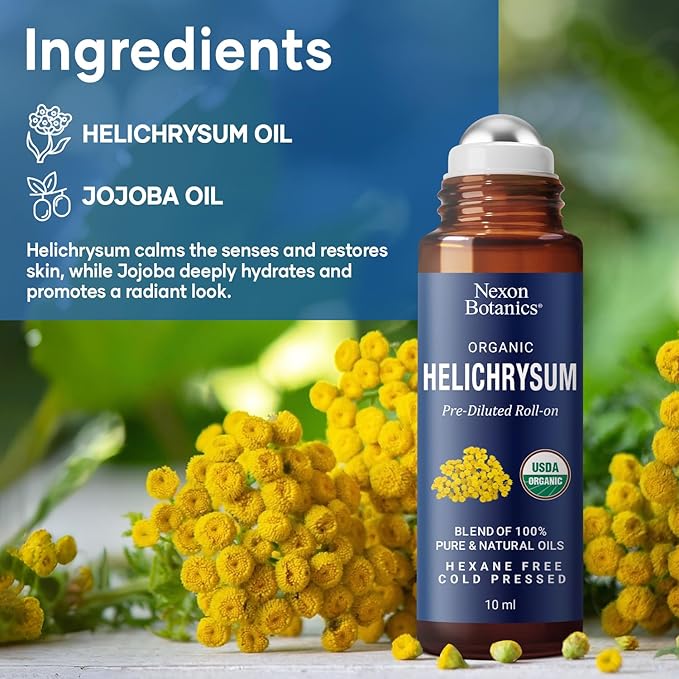 Organic Helichrysum Essential Oil Roll-On 10 ml for Skin and Aromatherapy