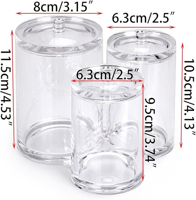 Hipiwe Clear Acrylic Cotton Swab Holder Preminm Quality Round Container Cotton Pad Q-tip Organize Case for Make Up Brush Clear Apothecary Jar
