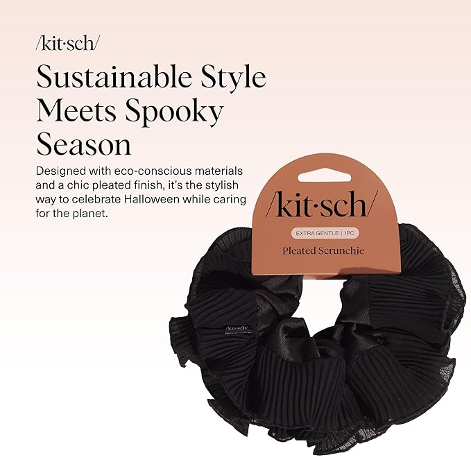 Kitsch Pleated Scrunchie for Women - No Crease Hair Ties No Damage, Stylish and Comfortable Fabric Ponytail Holders for Everyday Hairstyles & Spooky Season Looks - 1pc