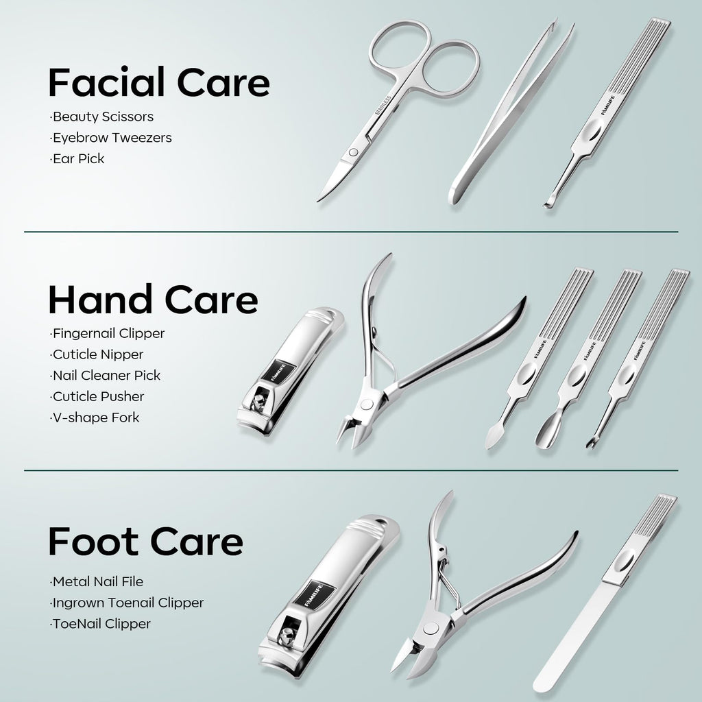 FAMILIFE Stainless Steel Manicure Set 11-in-1 Professional Nail Clipper Kit