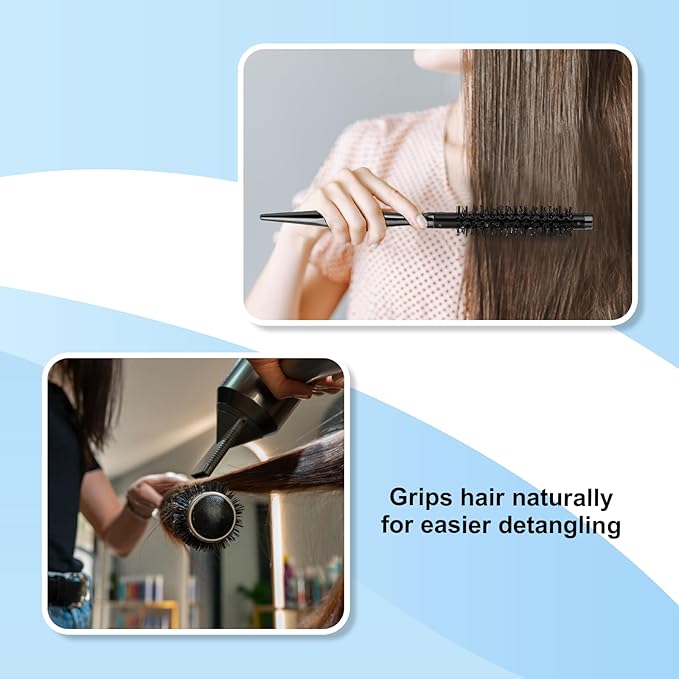 Small Round Curling Brush, Mini Quiff Roller for Blow Drying & Short/Thin Hair - Portable, Smooth Handle & Nylon Bristles