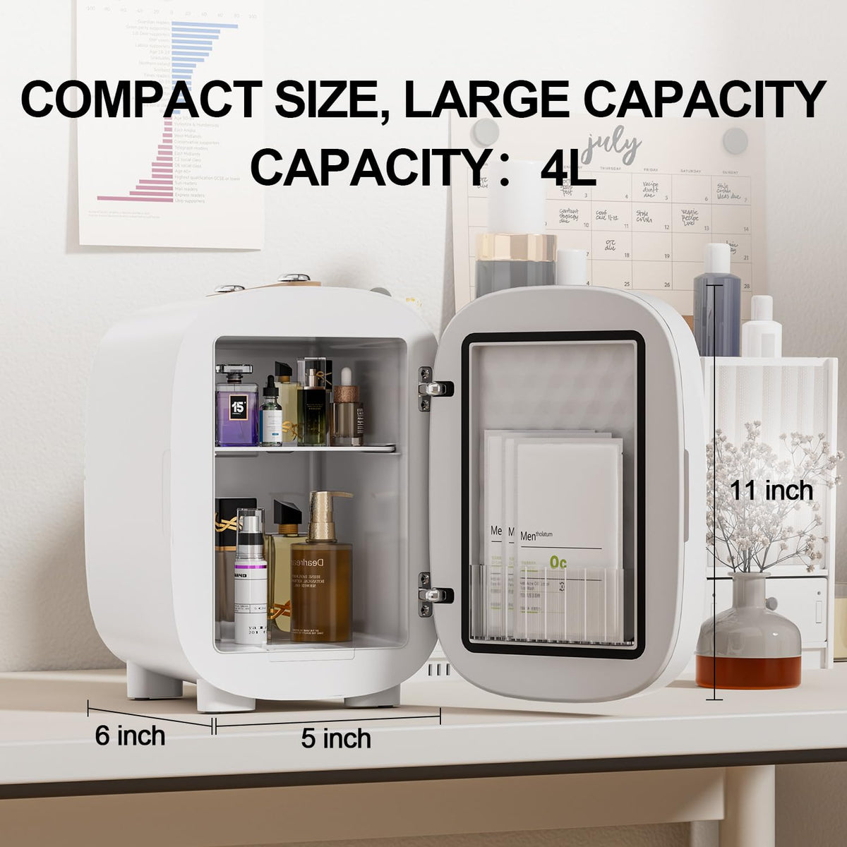 LIGIANT Mini Fridge for Bedroom, 4L/6 Can Mini Makeup Fridge