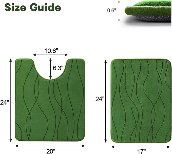 YIHOUSE Bathroom Rugs Set 2 Piece, Memory Foam Bath Mat Green