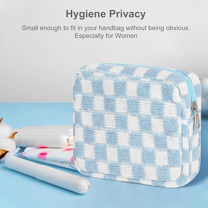 CekPo Sanitary Napkin Storage Bag, Menstrual Pad Zipper Bag Checkered Portable Period Bag Panty Liners, Tampon Storage Pouch for Women Ladies Daily Use Storage Purse Travel