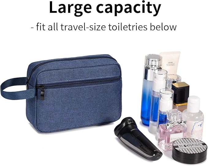 XIRYOHEAUR Travel Hanging Toiletry Bag with Carry Handle - Water-Resistant Small Cosmetic Organizer for Men & Women, Makeup, Shaving Kit, Gym & Travel Essentials (Blue)