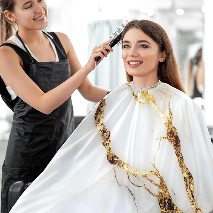 YEGAME White Gold Marble Professional Barber Cape with Adjustable Neckline, Waterproof Hairdressing Salon Cape for Men Women Kids - 65" x 55" Beard Apron Shaving Kits for Salon and Home Use
