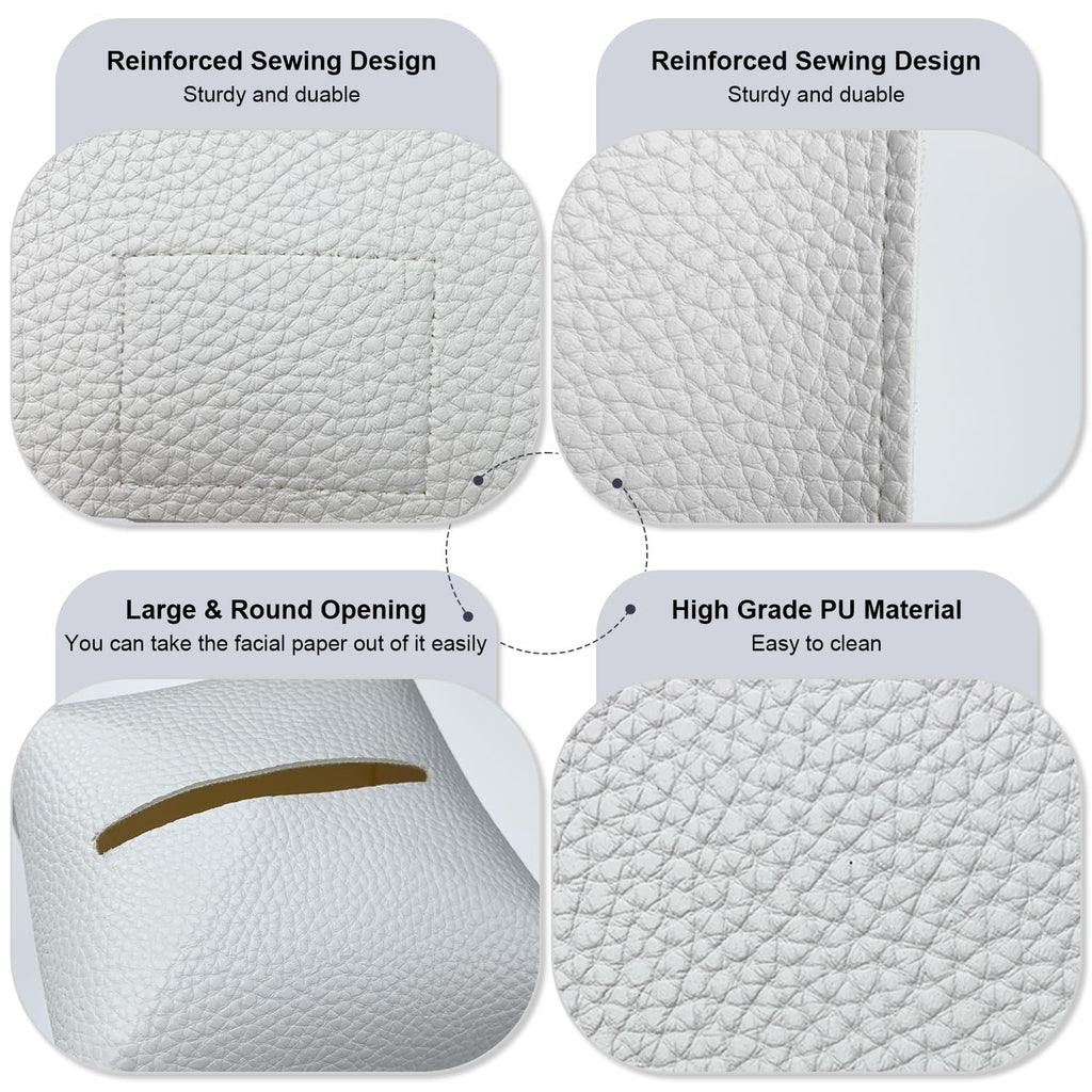 PENGLONG Tissue Box Cover 5X5X5'' PU Leather Tissue Holder Square Tissue Cube Box Organizer for Bathroom Vanity Countertop, Car, Night Stands, Office, Home, Kitchen (1Pack, White)