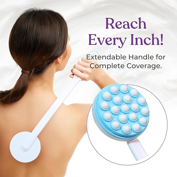 Lavivio Lotion Applicator for Back - Back Lotion Applicator for Women and Men - 19 Massaging Rollers for Soothing Relief - Long Handle, Easy Application - Ideal for Elderly, Perfect for Cream & Lotion