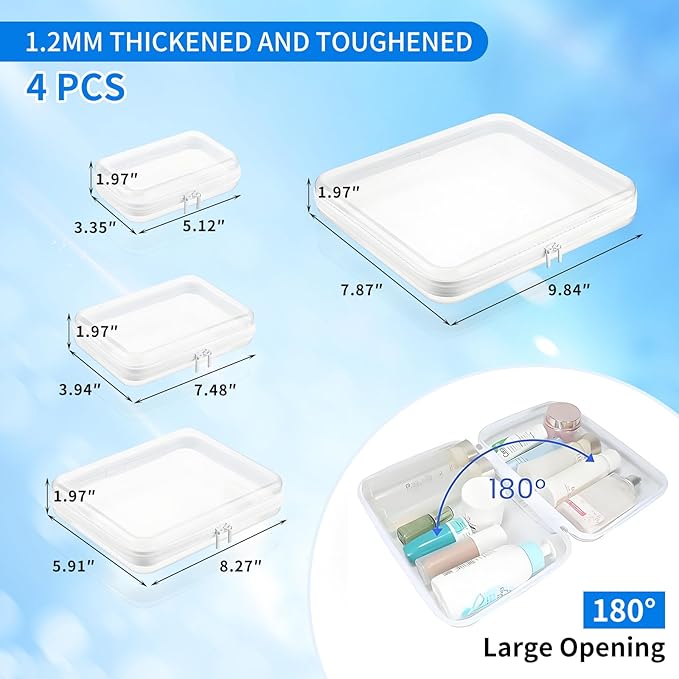 Clear PET Plastic Storage Boxes with Double Zippers, 4 Sizes (S/M/L/XL) Waterproof Organizer Cases for Toys, Cosmetics, Snacks, Travel Essentials (White)