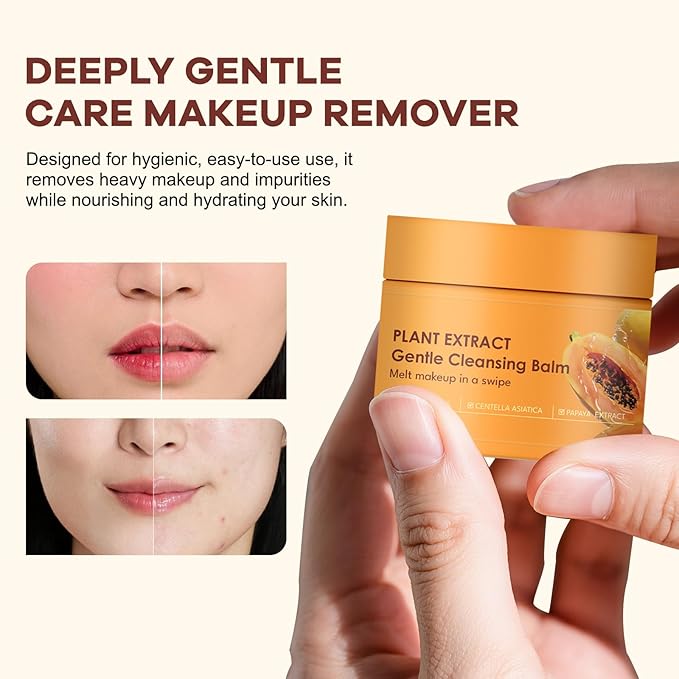 YILEST 2-in-1 Cleansing Balm Makeup Remover with Papaya Extract & Rice Germ Oil, Gentle Exfoliator, Face Cleanser for Women & Makeup Remover Balm for All Skin Types 1.41 FI.0Z