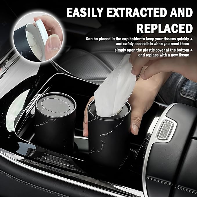 4PCS Car Tissue Holder with 50 Facial Tissue,Minimalist Round Car Tissues Cylinder for Cars Cup Holder Quick Access,Universal Cars Kleenex Cylinder for Most Vehicles