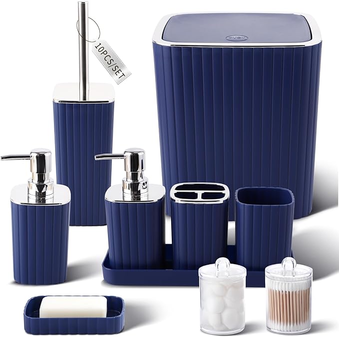XLHOMO Bathroom Accessory Set - 25PC Green Bathroom Sets, Bathroom Set with Shower Curtain and Rugs, Dark Green Shower Curtain Set, Trash Can, Qtip Holder & Soap Dispenser