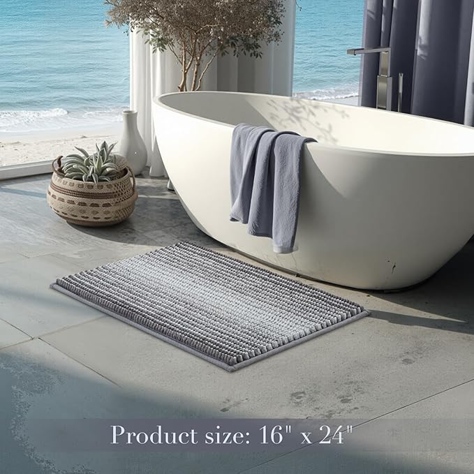 BSICPRO Bathroom Rugs, Bath Mat Non Slip 17 x 24 Inches Water Absorbent Chenille Floor Mats Machine Washable (Stone Blue)